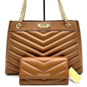 Michael Kors Whitney Medium Quilted Tote Bag & Large Trifold Wallet Luggage